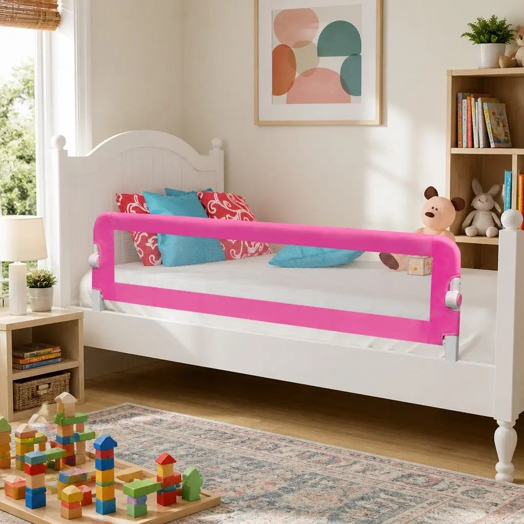 Toddler Bed Rail Foldable Polyester 150 x 42 cm Pink