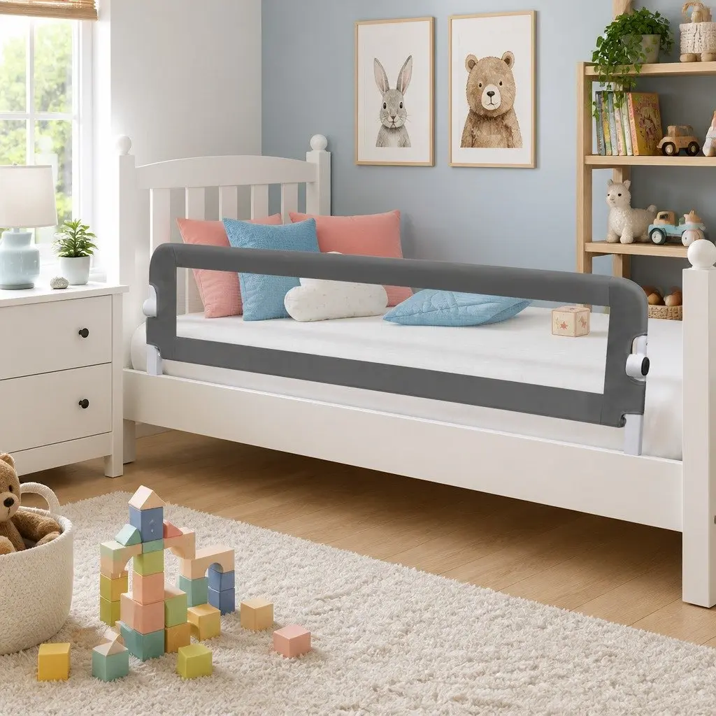 Toddler Safety Bed Rail Foldable Protective Guard 150x42cm Grey