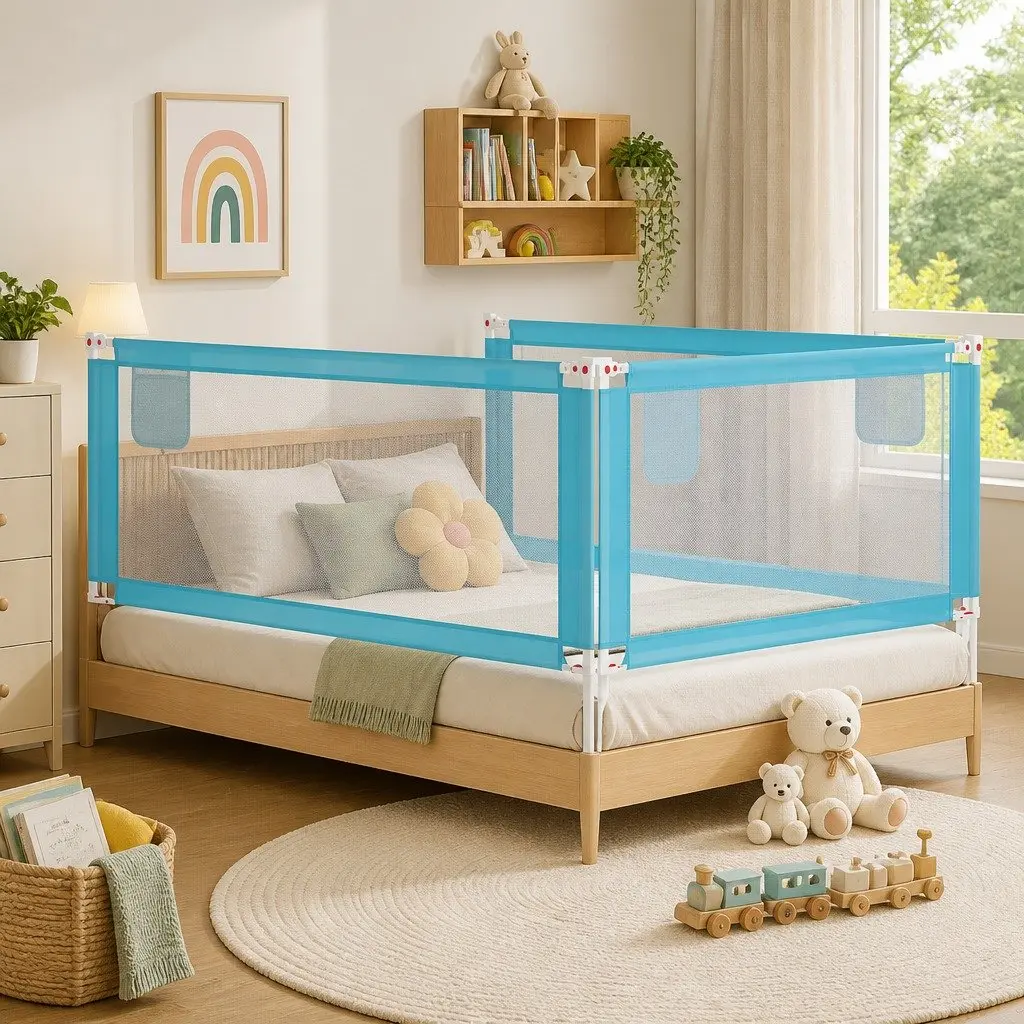 Toddler Bed Rail Fabric Blue 200x25 cm Protection Guard
