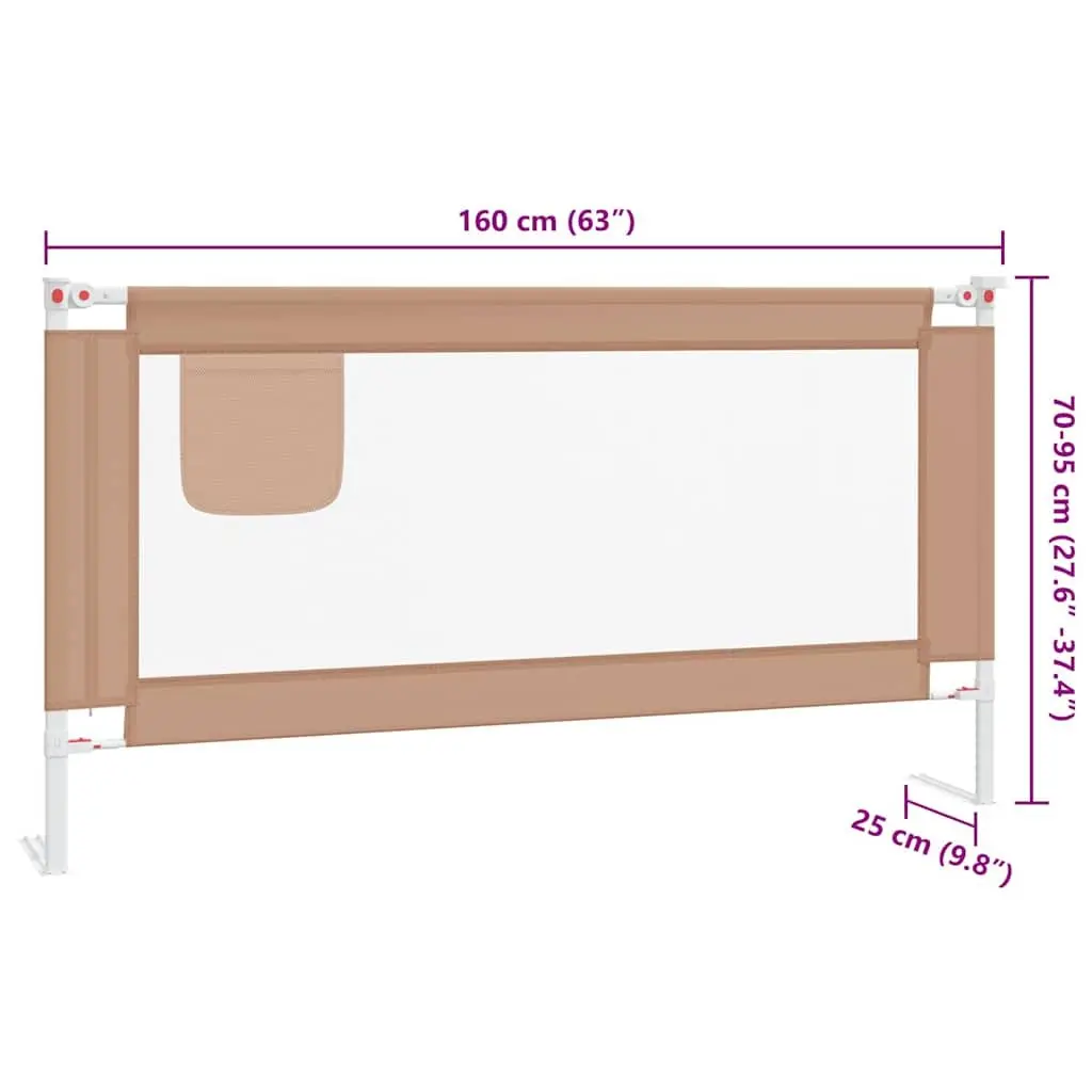 Toddler Bed Guard Adjustable Height 180x25cm Polyester Fabric Metal Tube Taupe