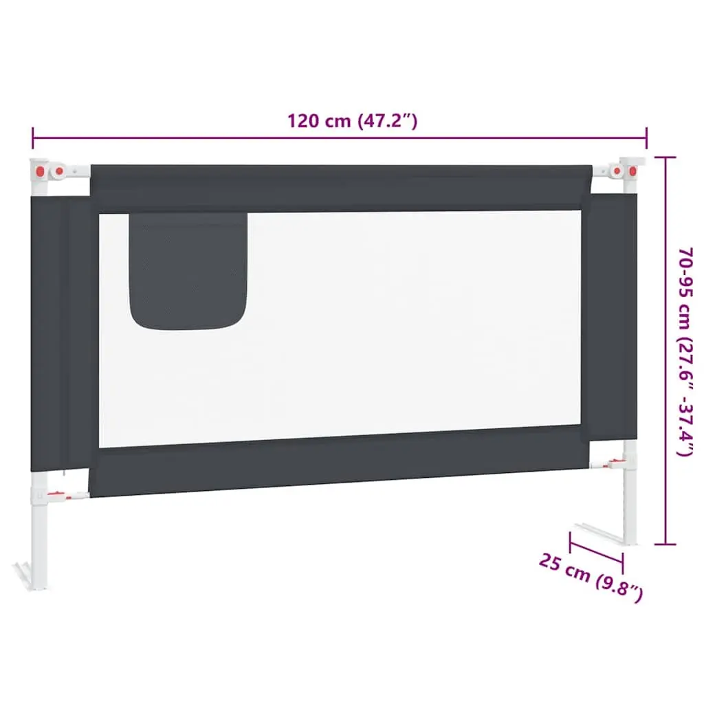 Toddler Bed Rail Metal Fabric Grey 120x25cm Adjustable Height