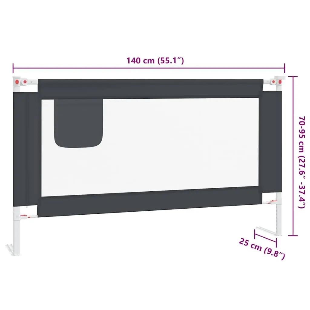Toddler Bed Guard Rail Fabric Grey 140x25cm Lightweight Metal Construction