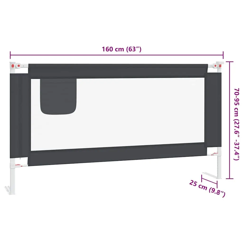 Toddler Bed Rail Adjustable Height 160x25cm Grey Polyester Fabric Metal Tube