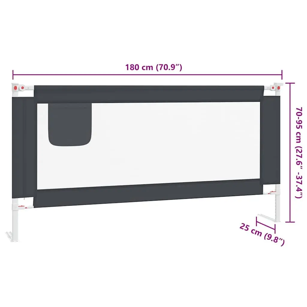 Toddler Bed Guard Rail Adjustable Height Grey 180x25 cm Washable Polyester Fabric Lightweight Metal Frame
