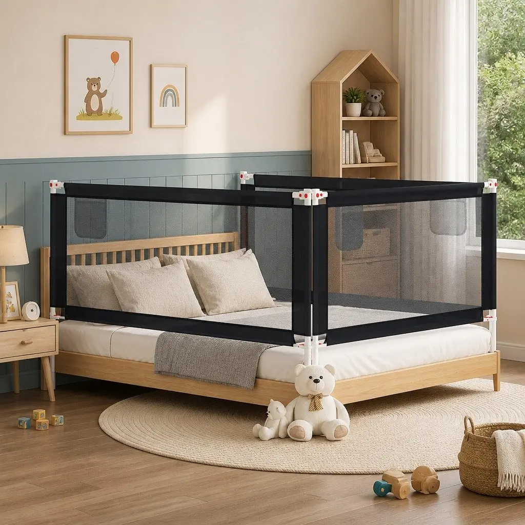 Toddler Bed Rail Adjustable Height Dark Grey 190x25 cm Fabric