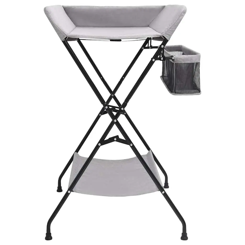Baby Changing Table Foldable Iron Frame Light Grey with Diaper Tray and Storage Compartments