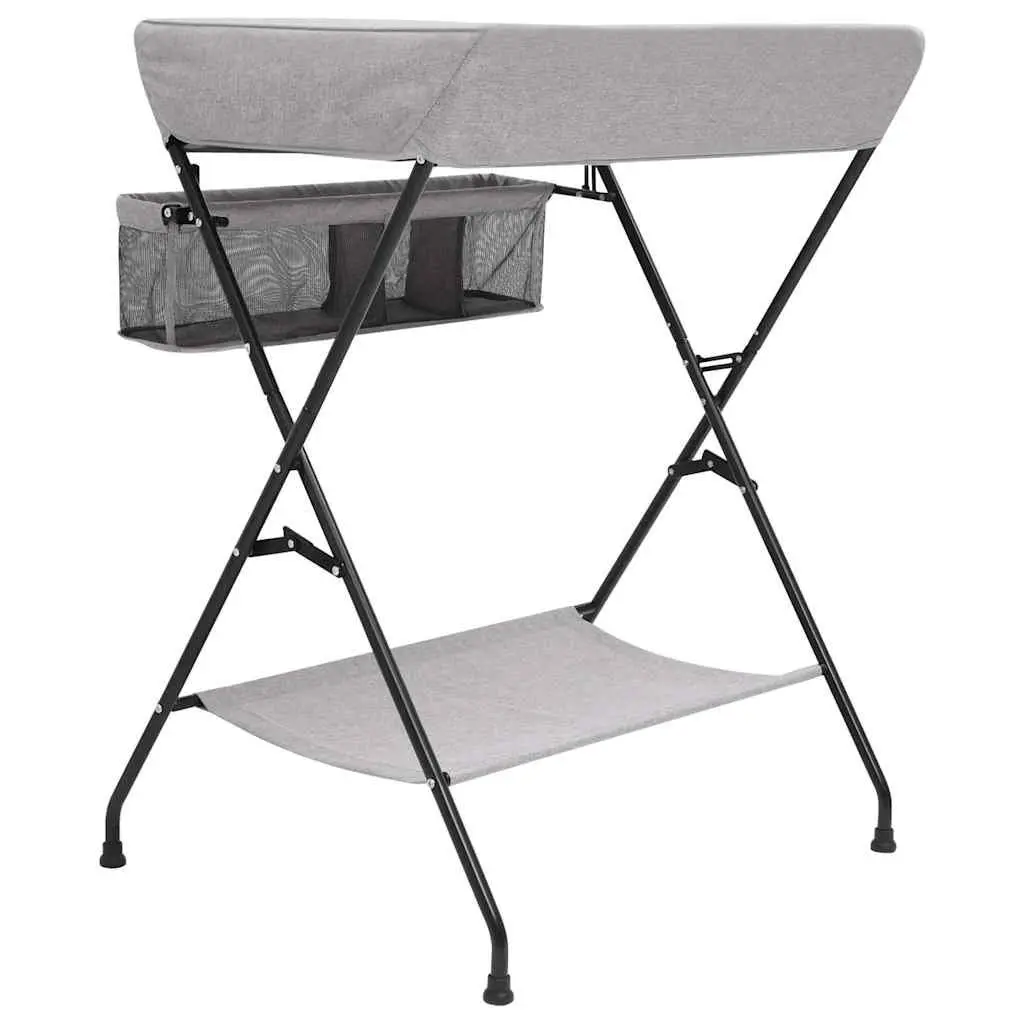 Baby Changing Table Foldable Iron Frame Light Grey with Diaper Tray and Storage Compartments