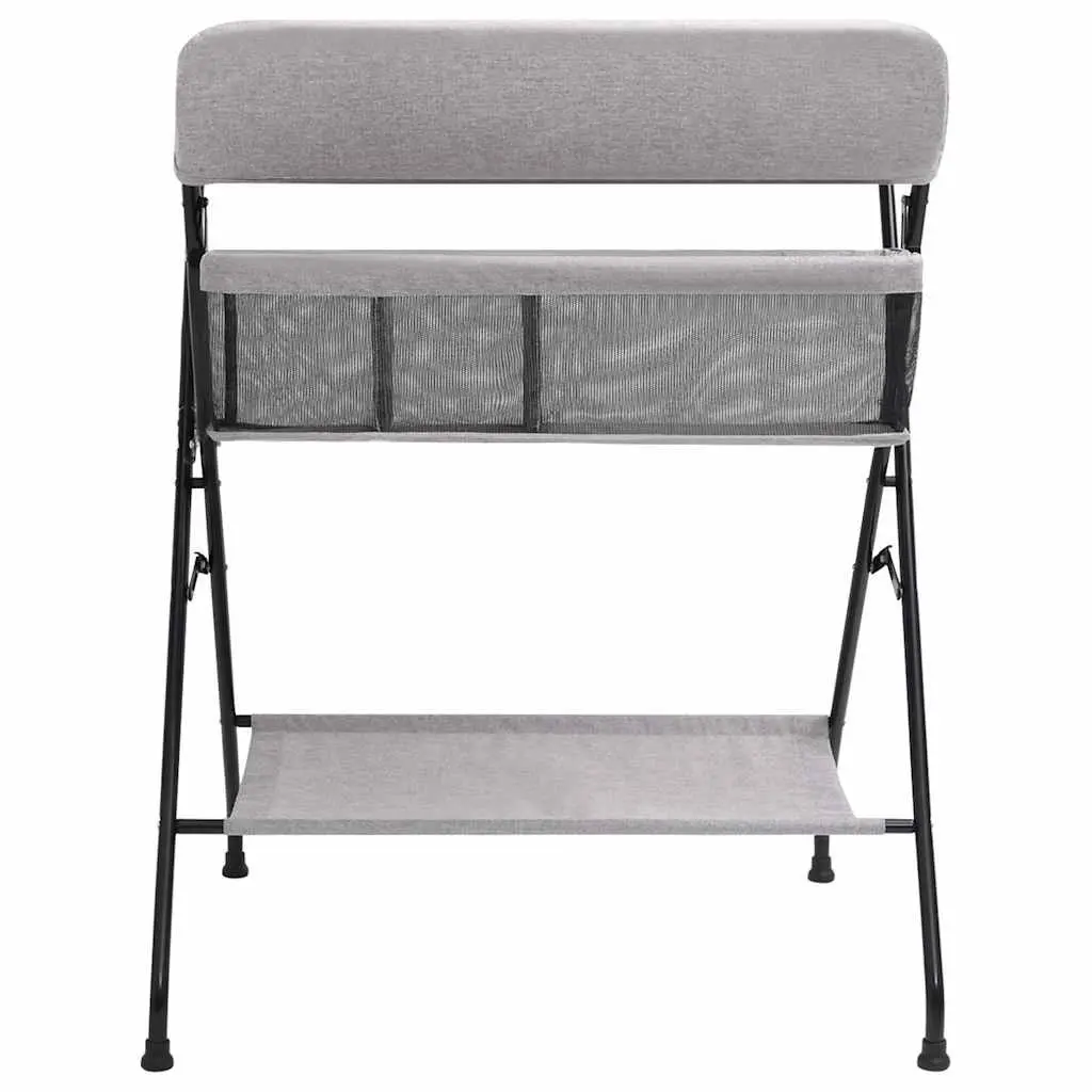Baby Changing Table Foldable Iron Frame Light Grey with Diaper Tray and Storage Compartments