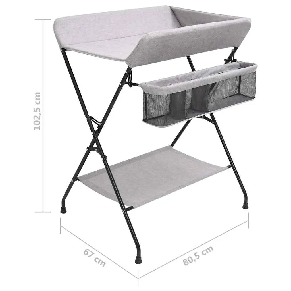 Baby Changing Table Foldable Iron Frame Light Grey with Diaper Tray and Storage Compartments