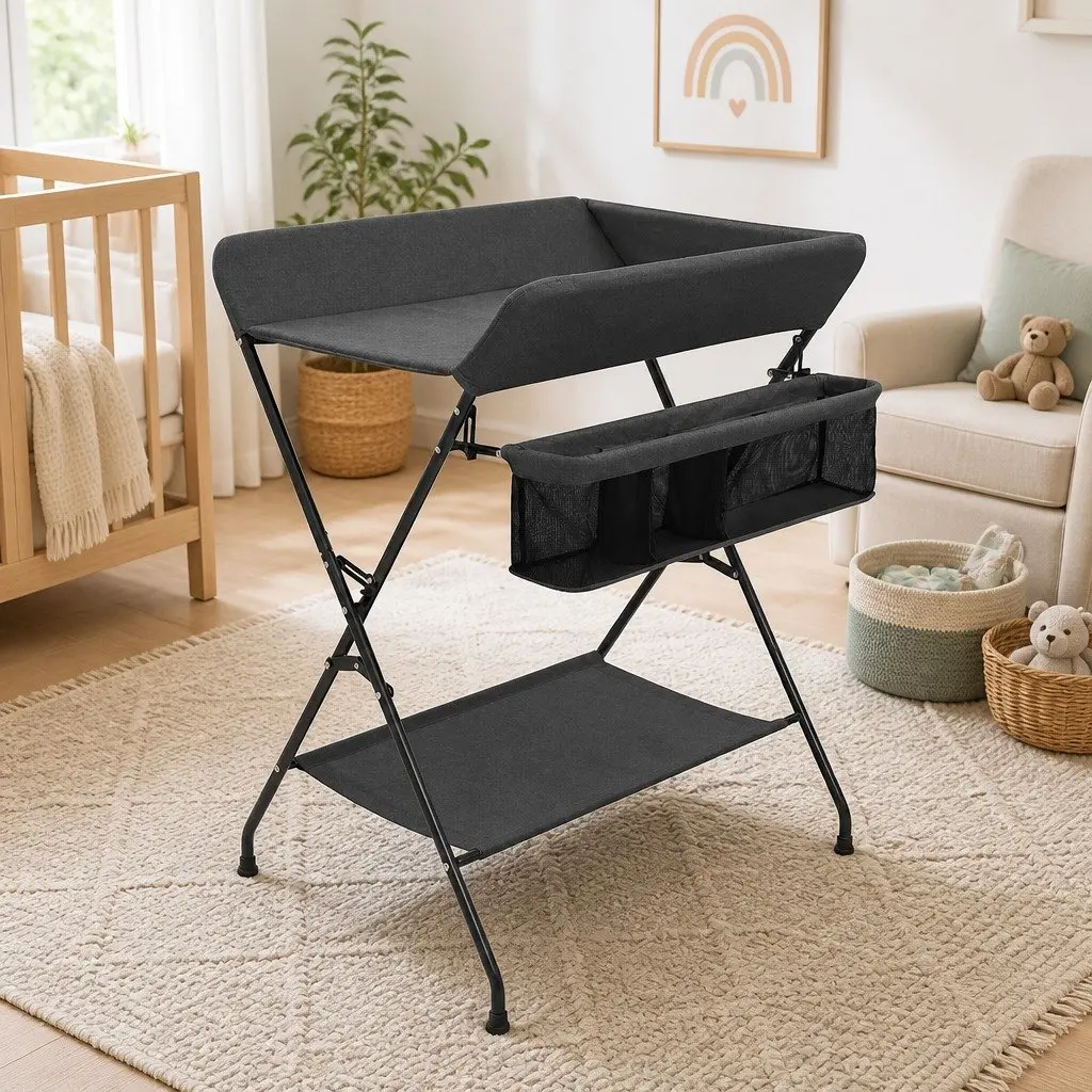 Foldable Changing Table Anthracite with Storage Compartments Baby Size
