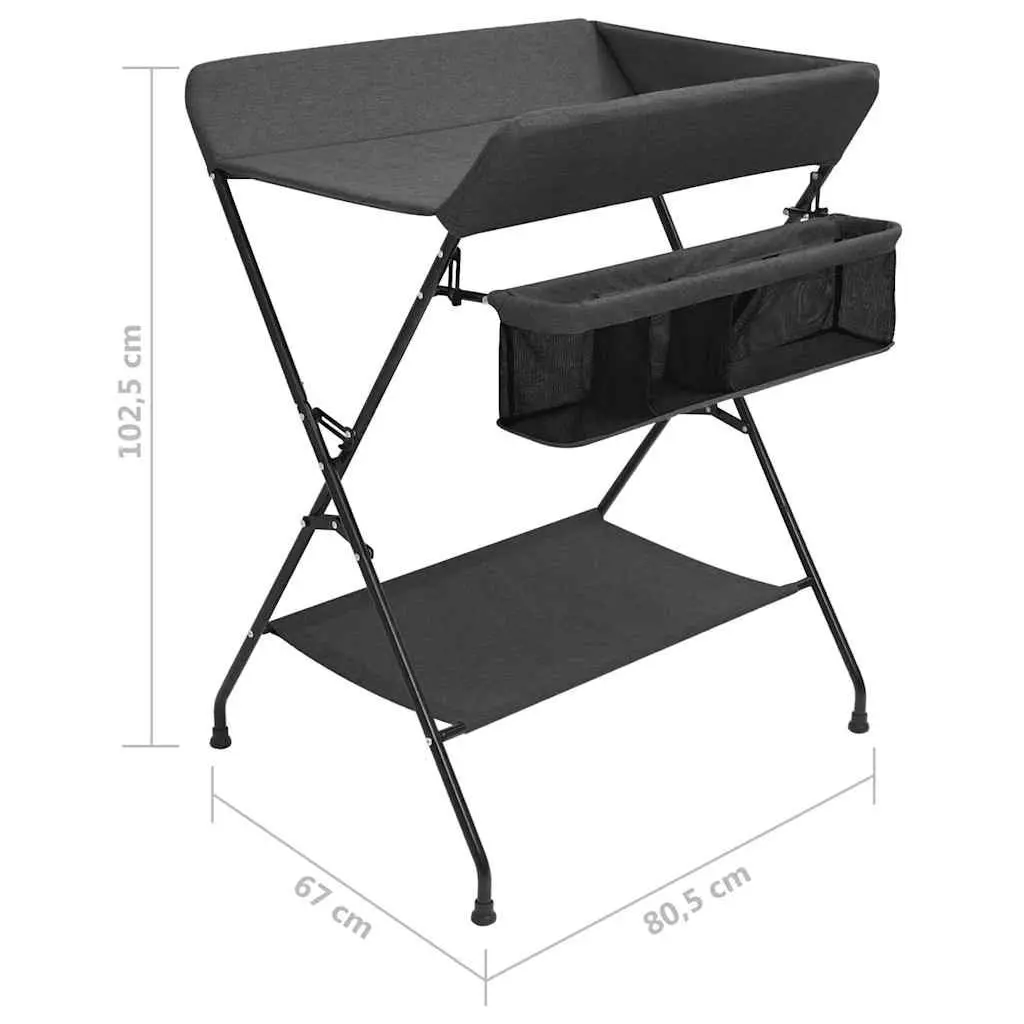 Foldable Changing Table Anthracite with Storage Compartments Baby Size