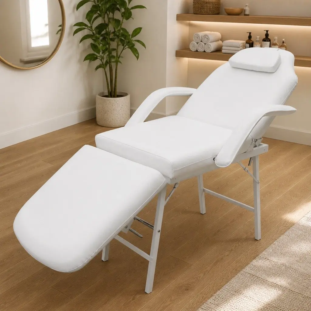 Portable Facial Treatment Chair Faux Leather White 185 x 78 x 76 cm