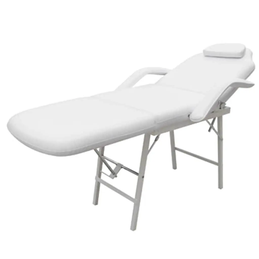 Portable Facial Treatment Chair Faux Leather White 185 x 78 x 76 cm