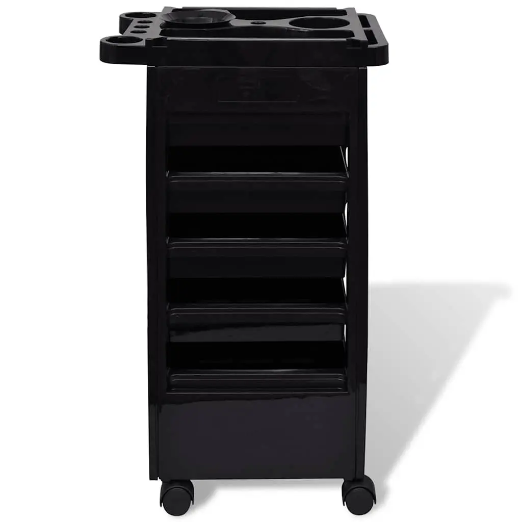 Hair Salon Trolley Black Plastic Five Drawers Organizer with Wheels