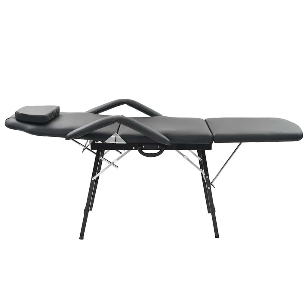 Portable Facial Treatment Chair Steel Wood Black Faux Leather Reclining Massage Bed