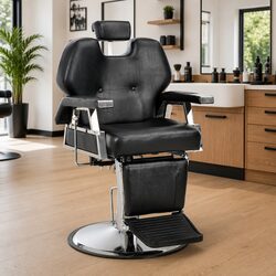 Barber Chair Black Salon Seating 360° Rotatable Adjustable Headrest Footrest