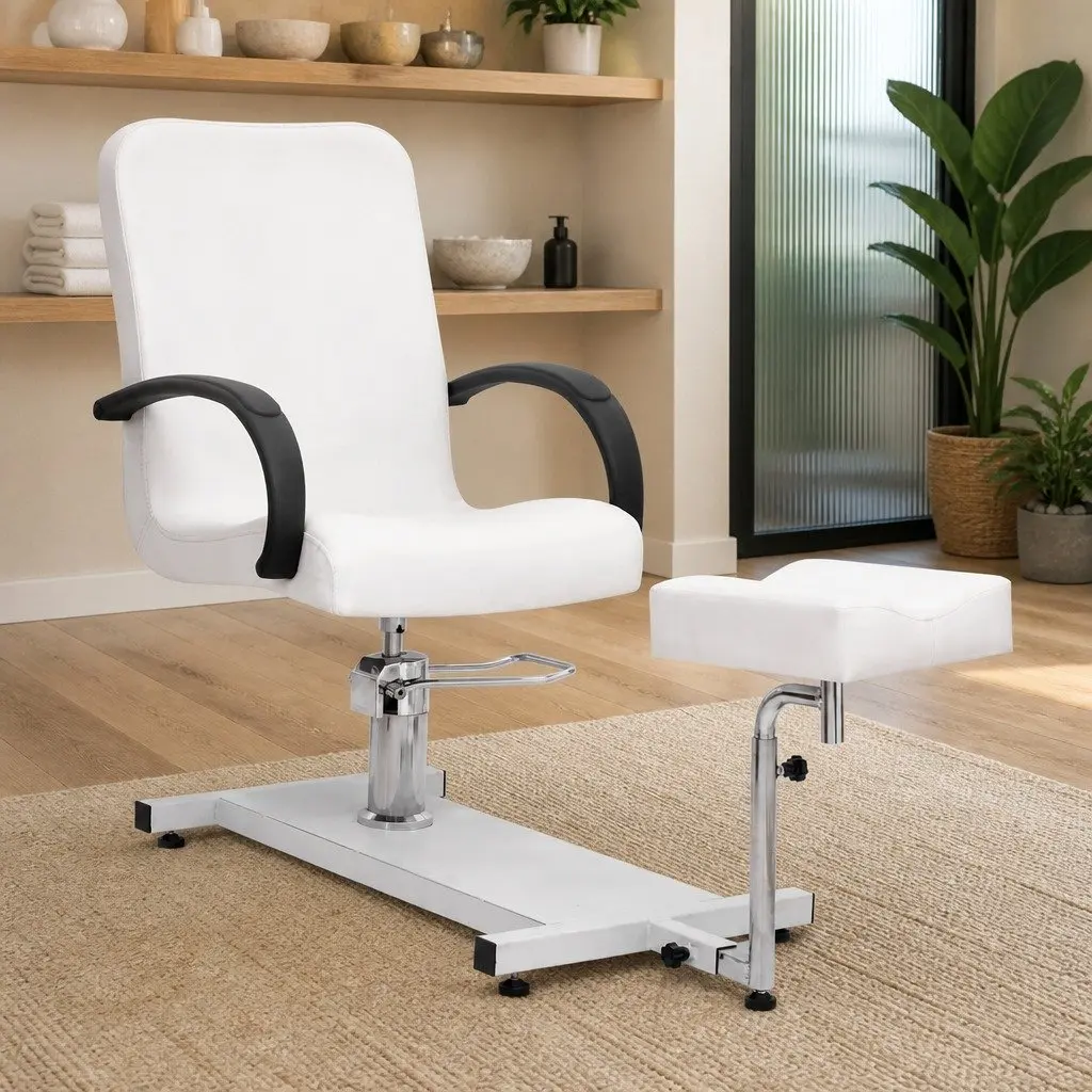 Massage Chair PVC White 360 Degree Rotating with Footrest