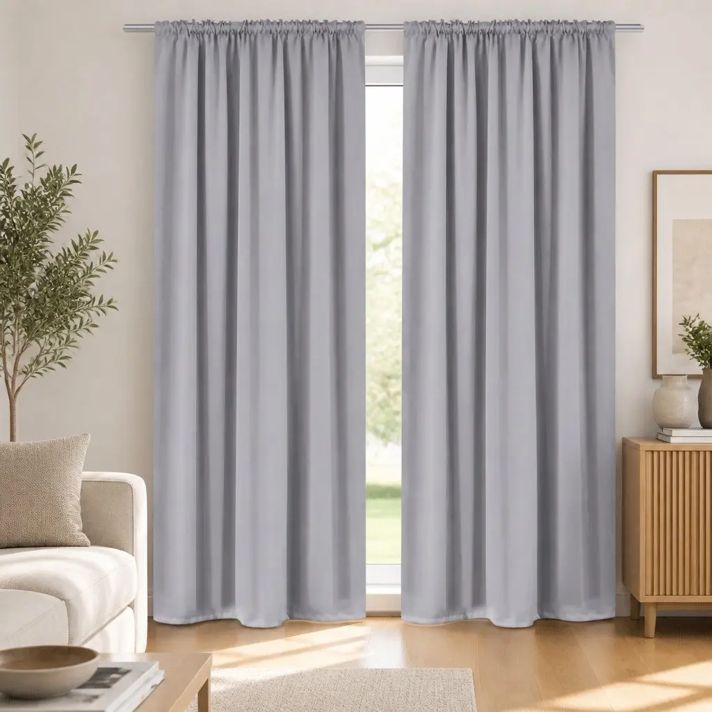Grey Slot-Headed Blackout Curtains 135x245cm Privacy Light-Blocking Window