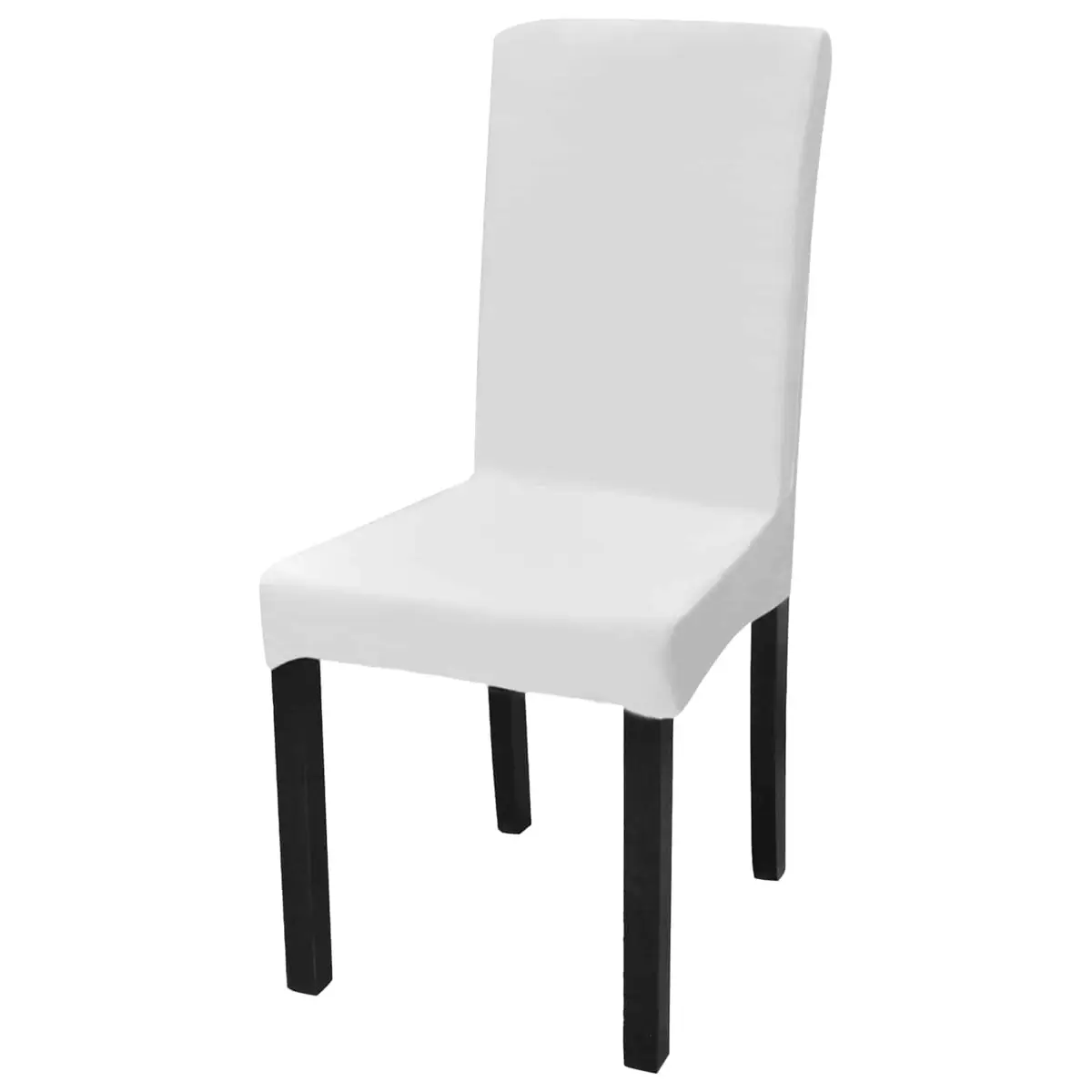 Stretchable Chair Covers White Straight Slipcovers Set of 6 Washable