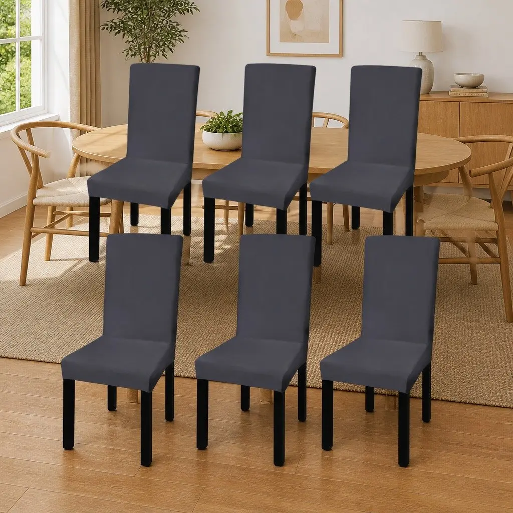 Straight Stretchable Chair Cover Set 6 pcs Anthracite Soft Wrinkle Resistant