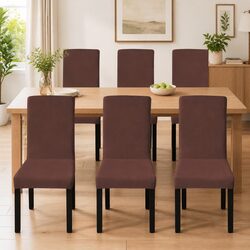 Straight Stretchable Chair Cover Brown 6 Pieces Soft Wrinkle Resistant Slipcover