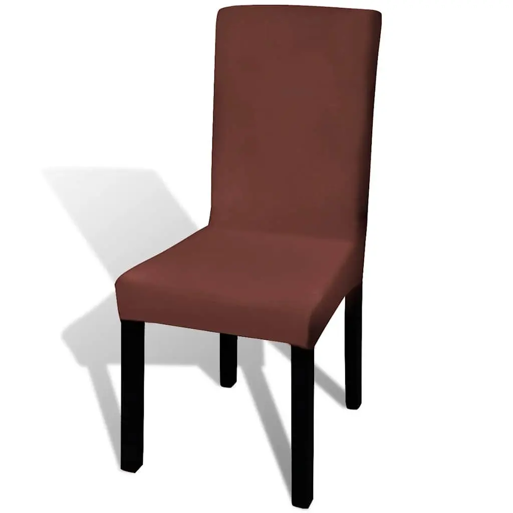 Stretchable Slipcovers Soft Fabric Brown 6 Pieces Wrinkle Resistant Chair Covers