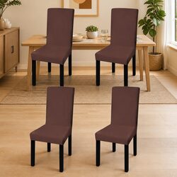 Straight Stretchable Chair Covers 4 Pack Brown Soft Wrinkle-Resistant Slipcover