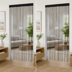 Black String Curtains 2 pcs for Home Use 100x250 cm