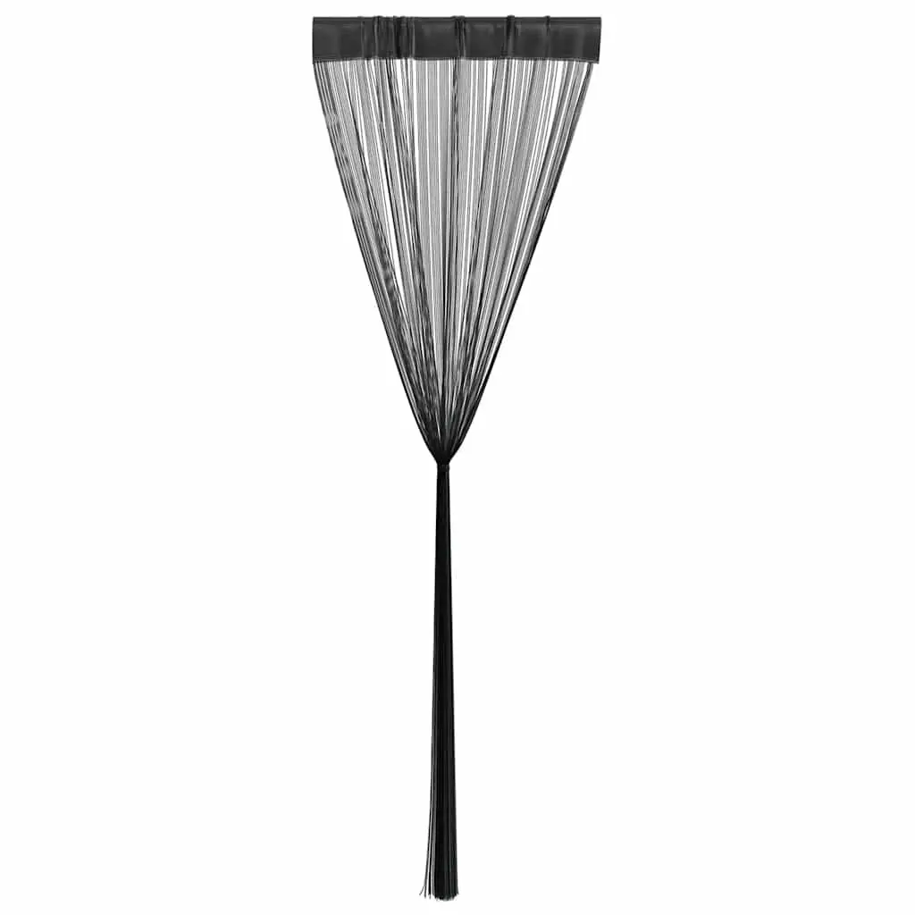 String Curtains Black Polyester 100x250cm Tunnel Top Room Divider Décor Panel 2 Pieces