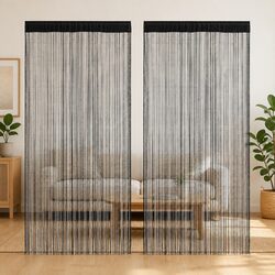 String Curtains 2 pcs 140x250 cm Black Window Room Divider Door Decor Panels
