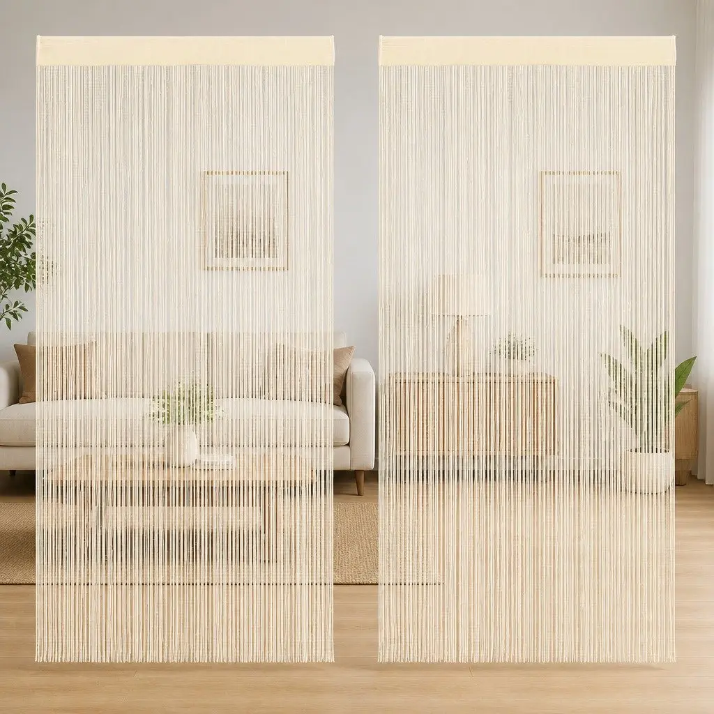 Cream String Curtains 2 pcs 140x250 cm Panel Decor