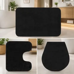 Practical 3-Piece Non-Slip Bathroom Mat Set in Anthracite