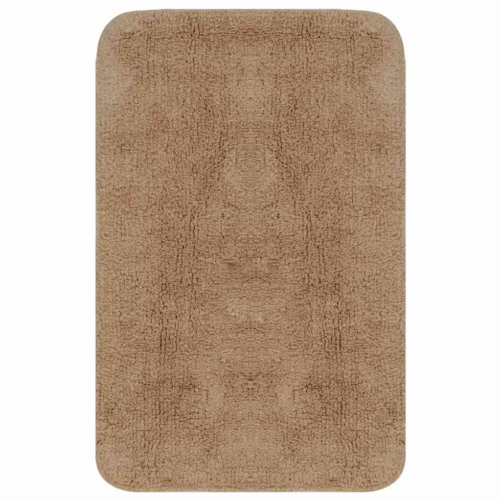 Bathroom Mat Set Cotton 2 Pieces Non-Slip Bath Floor Pedestal Rugs Beige