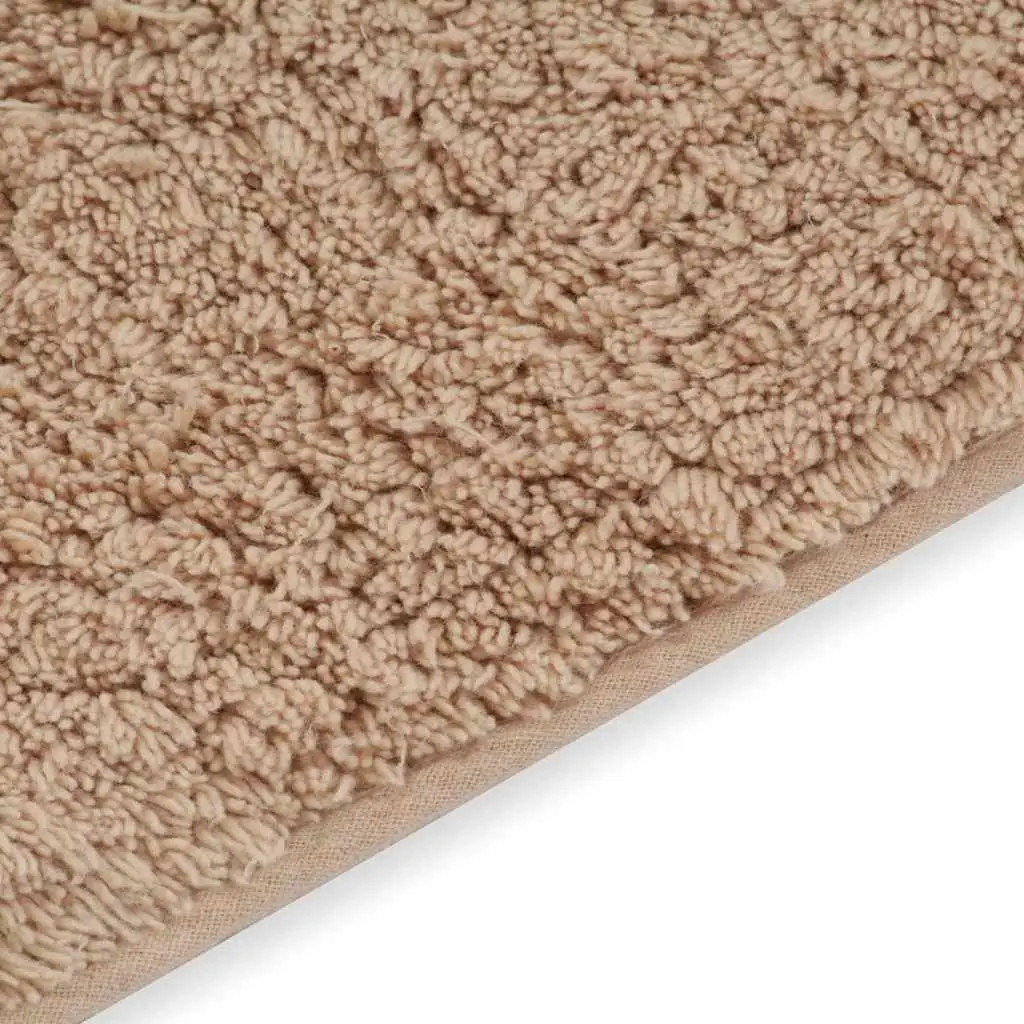 Bathroom Mat Set Cotton 2 Pieces Non-Slip Bath Floor Pedestal Rugs Beige