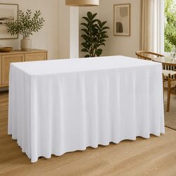 Practical Stretch Table Cover with Fitted Skirt for Home Use 183x76x74 cm White 2 Pack