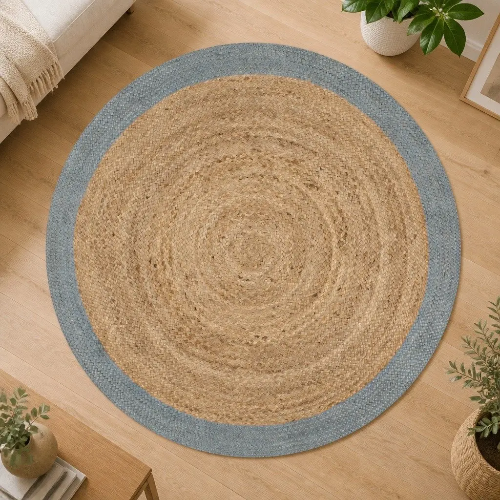 Olive Green Border Jute Rug for Living Room Decor