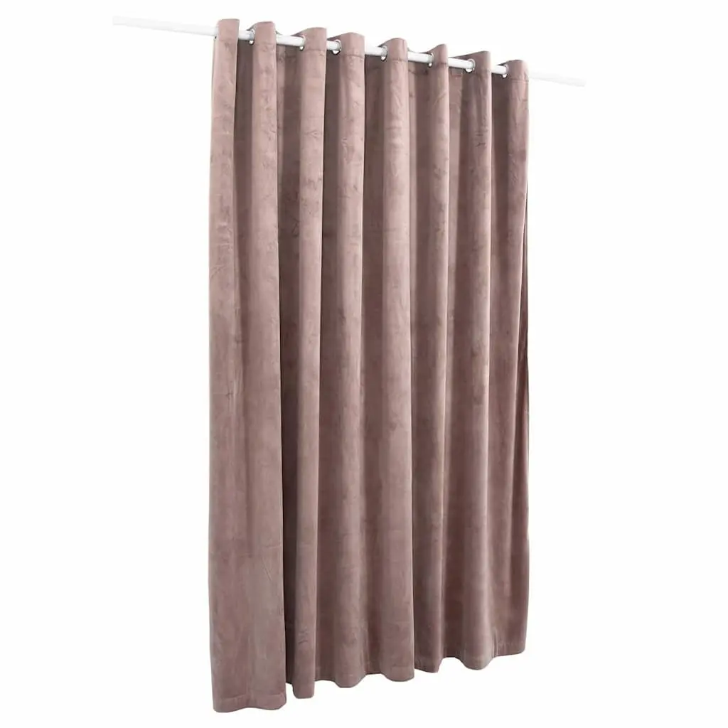 Velvet Blackout Curtain 290 x 245 cm Pink with Metal Rings for Living Room Bedroom Window