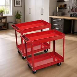 Workshop Tool Trolley 2 Shelves 100kg Capacity Swivel Wheels Red Garage Storage