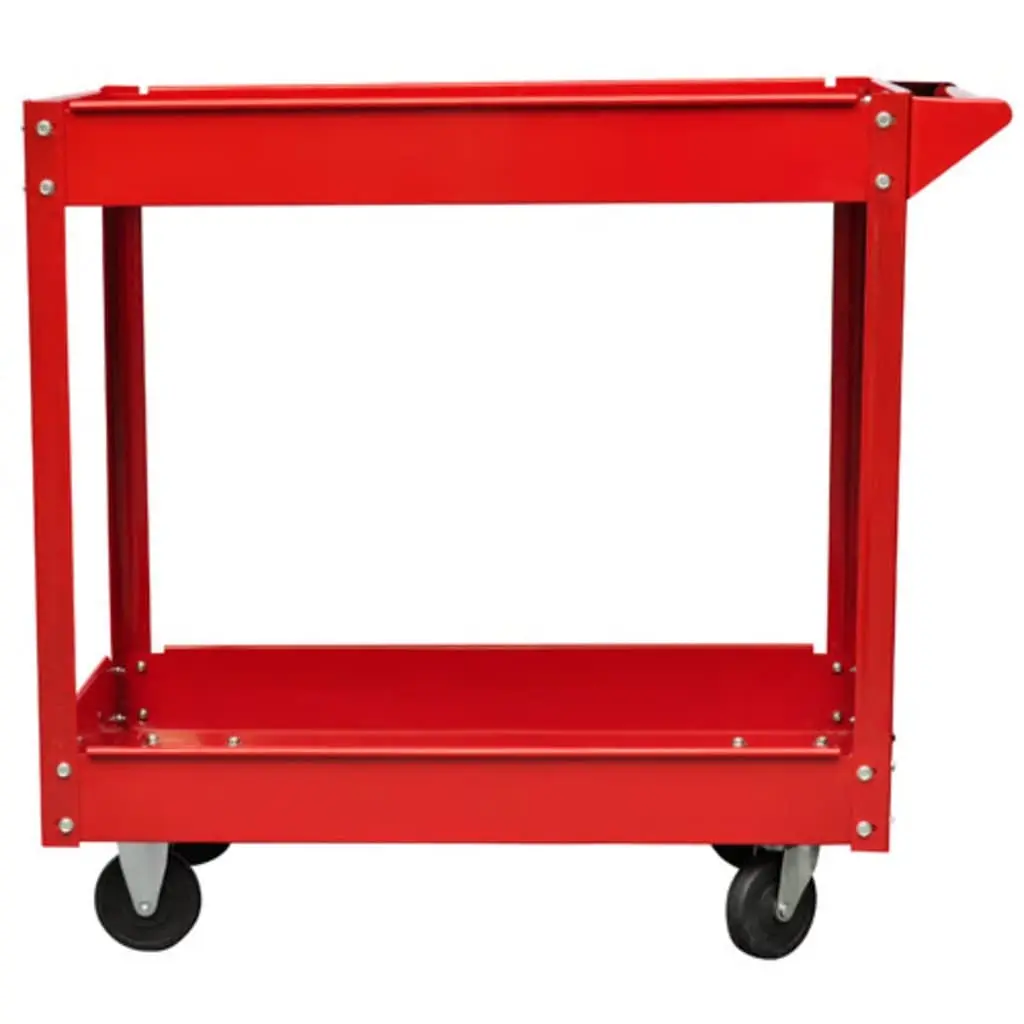 Workshop Tool Trolley Lacquered Steel 2 Shelves 100kg Capacity Red