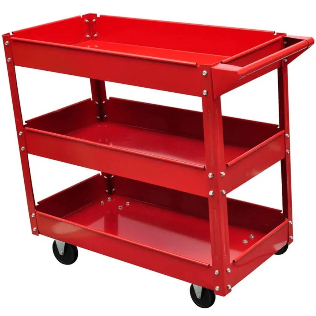 Tool Trolley Lacquered Steel 3 Shelf Multicolour Garage Organiser 100kg Capacity