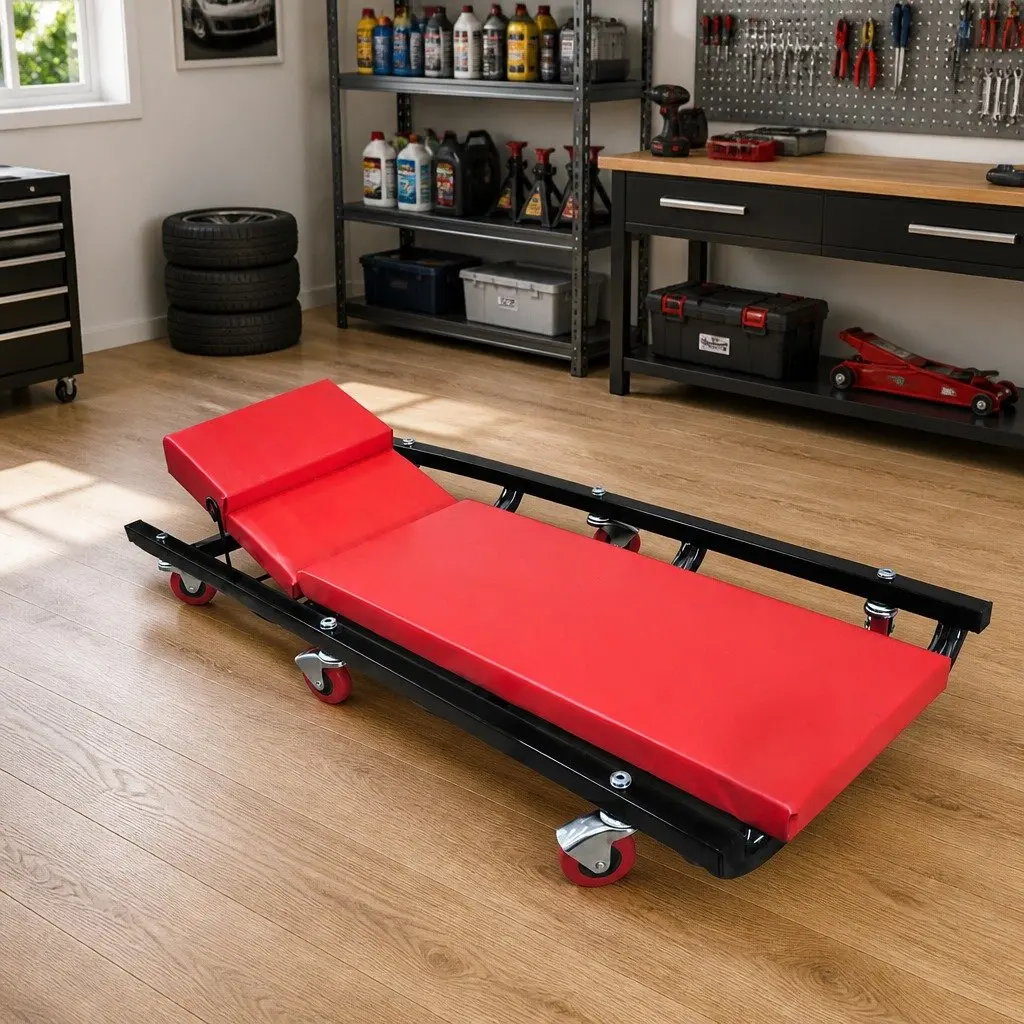 Car Creeper Powder-Coated Steel Low Profile Black with Adjustable Headrest and 6 Smooth-Rolling Wheels