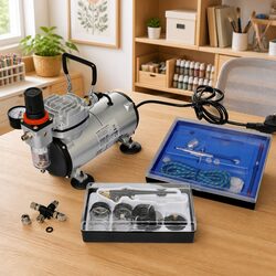 Airbrush Compressor Set with Dual Spray Guns Oil-Free Piston Mini Kit Tools