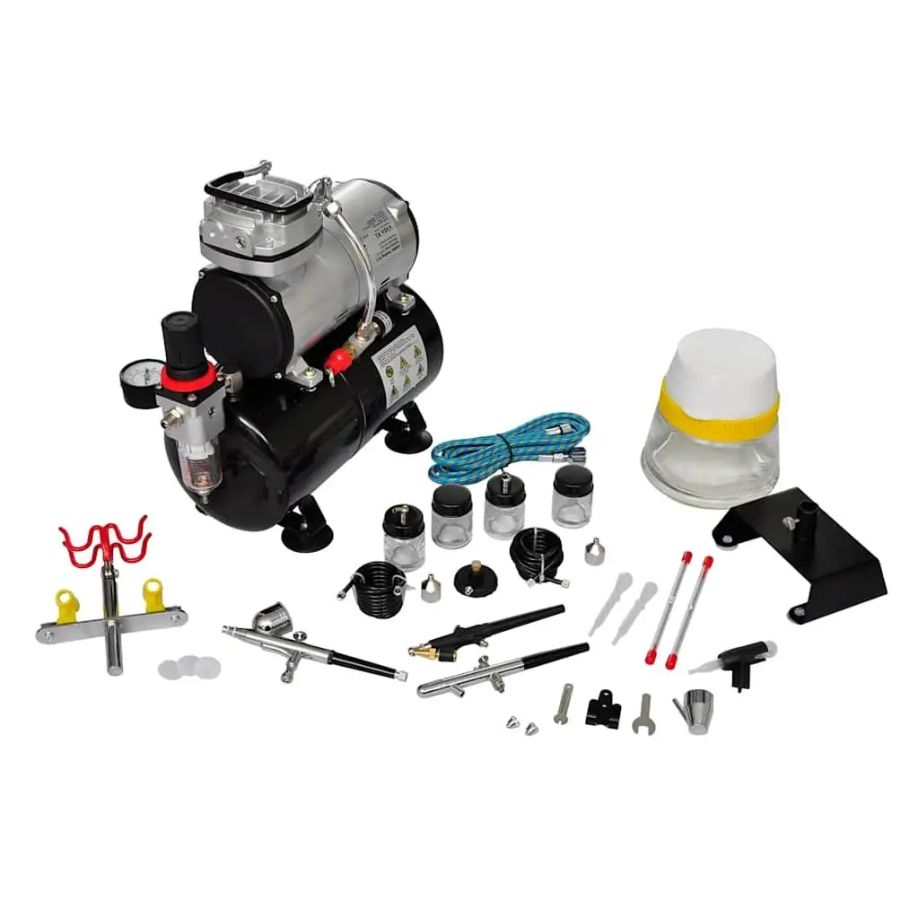 Airbrush Compressor Set Oil-Free Mini Piston with 3 Litre Air Tank Three Spray Guns Professional Use