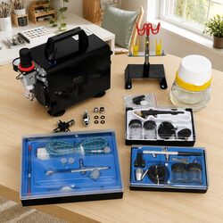 Airbrush Compressor Set with 3 Spray Guns Pistol 255x135x220mm Art Craft Hobby