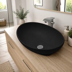 Oval Ceramic Basin Black Bathroom Sink Modern Washroom Vanity 40 x 33 cm