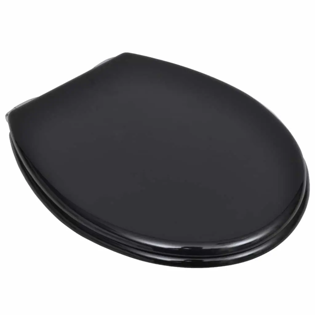 Toilet Seat Black MDF Adjustable Soft Close Lid with Durable Chrome-Zinc Hinges