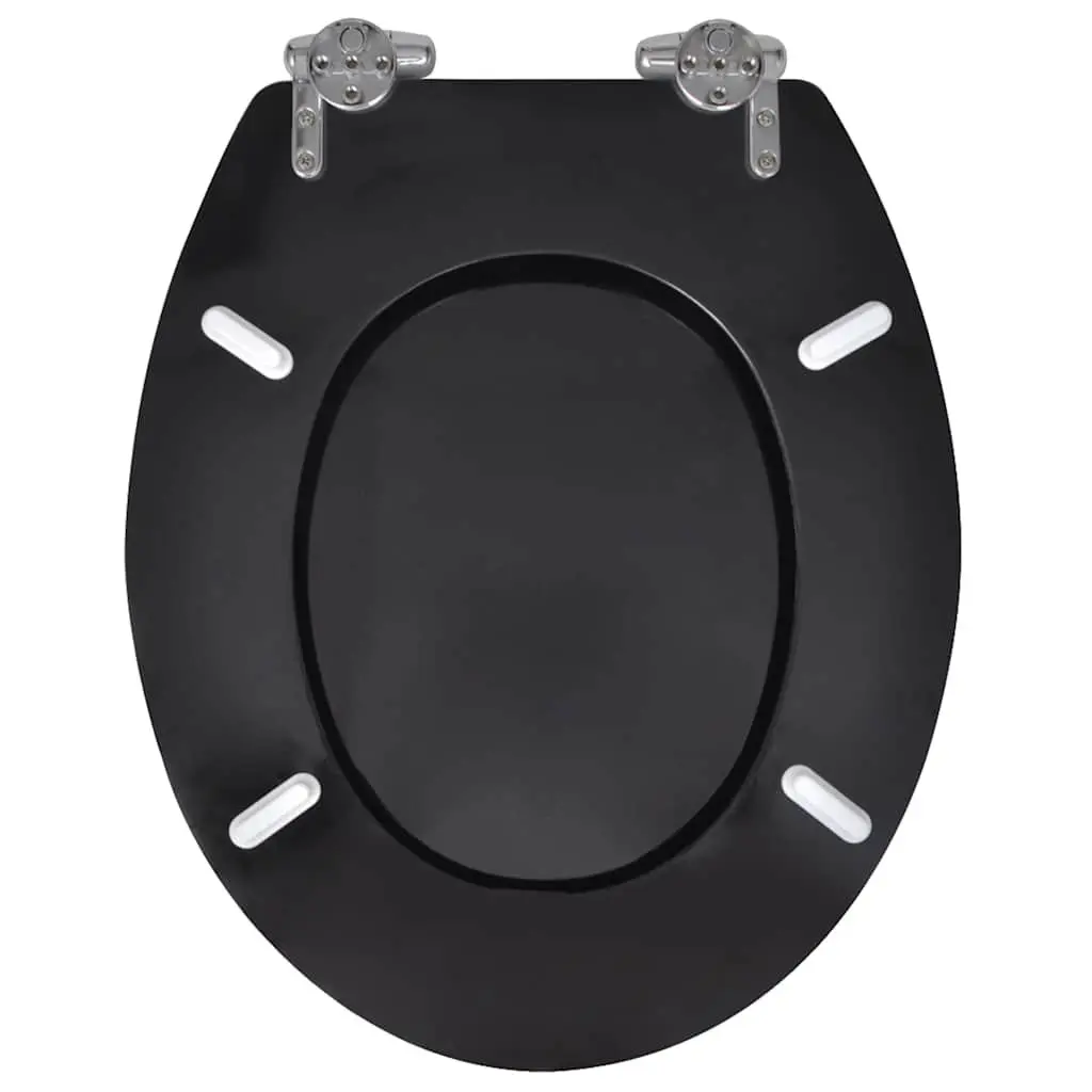 Toilet Seat Black MDF Adjustable Soft Close Lid with Durable Chrome-Zinc Hinges