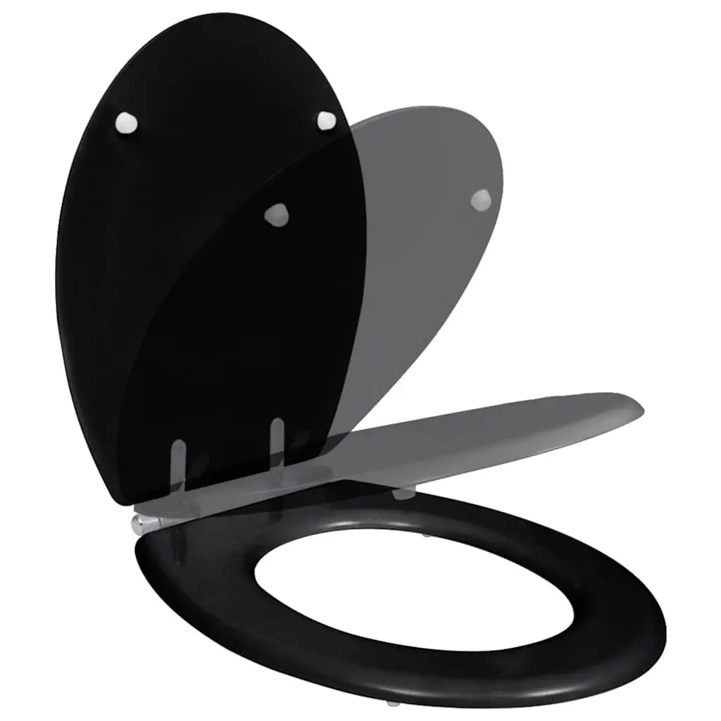 Toilet Seat Black MDF Adjustable Soft Close Lid with Durable Chrome-Zinc Hinges