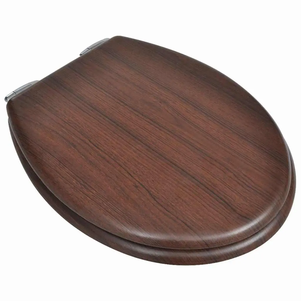 Toilet Seat Brown MDF Soft Close Lid Adjustable Hinges Easy Installation