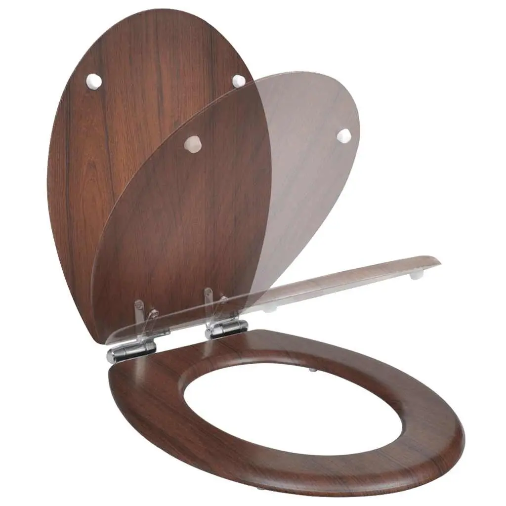 Toilet Seat Brown MDF Soft Close Lid Adjustable Hinges Easy Installation